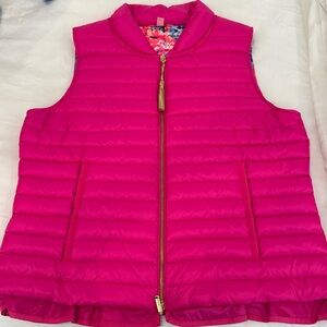 Lilly Pulitzer bright pink zip -Up Vest, XL, EUC, gold tassel on zipper